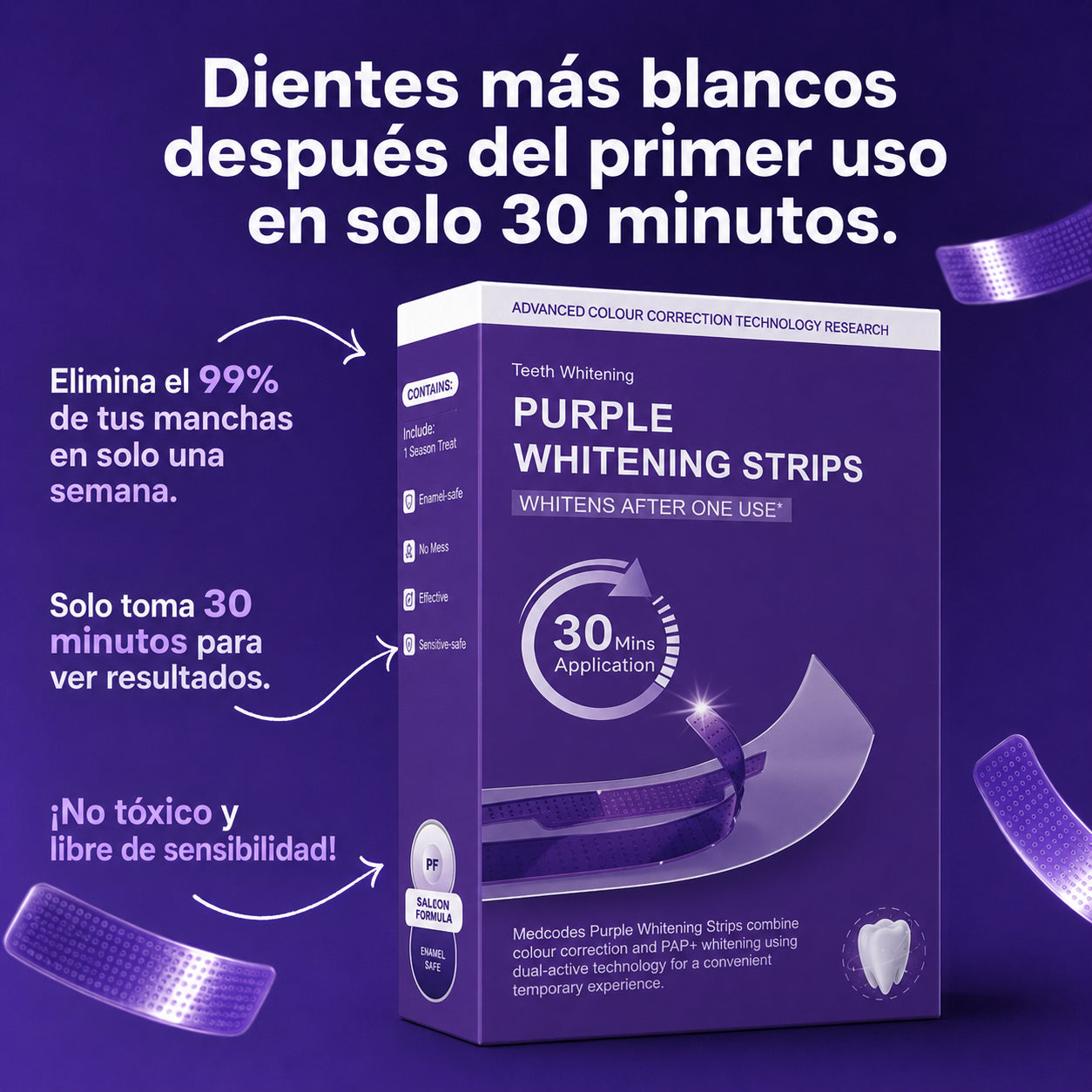 Tiras Blanqueadoras Para Dientes Purple PAP+ - 14 Tiras