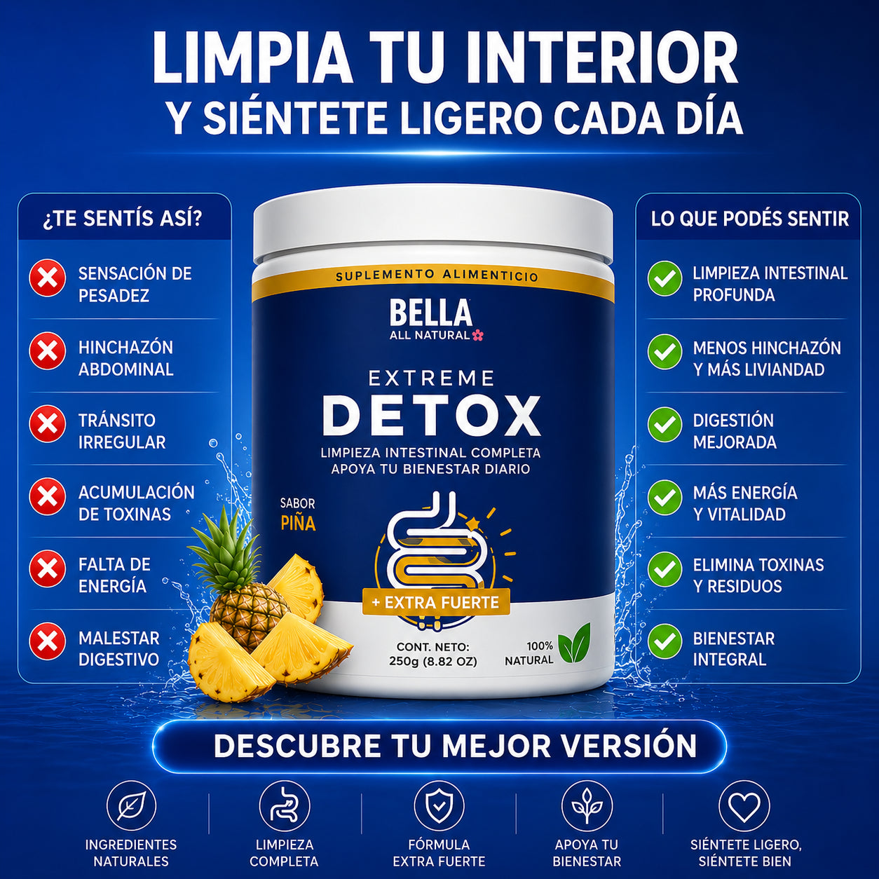 Bella All Natural® Extreme Detox Cleanse - Sabor Piña